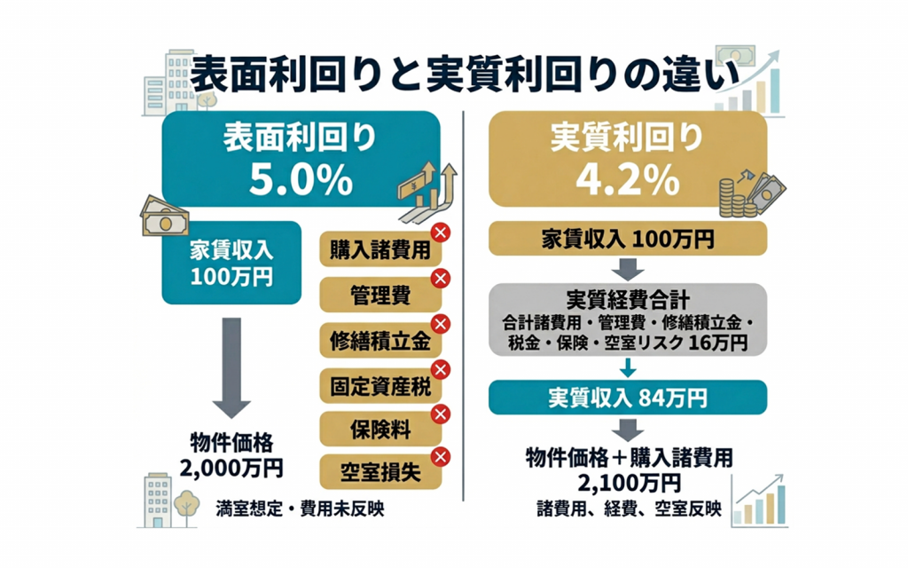 表面利回りと実質利回りの違い