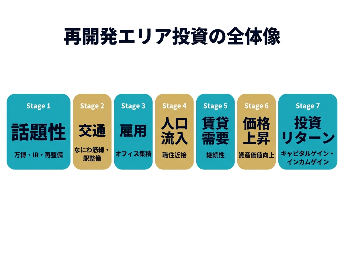 ② 11画像案：再開発エリア投資の全体俯瞰図