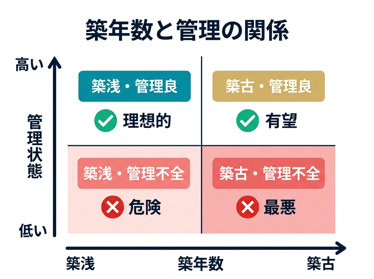 ② 12画像案：築年数と管理状態を二軸で整理した図