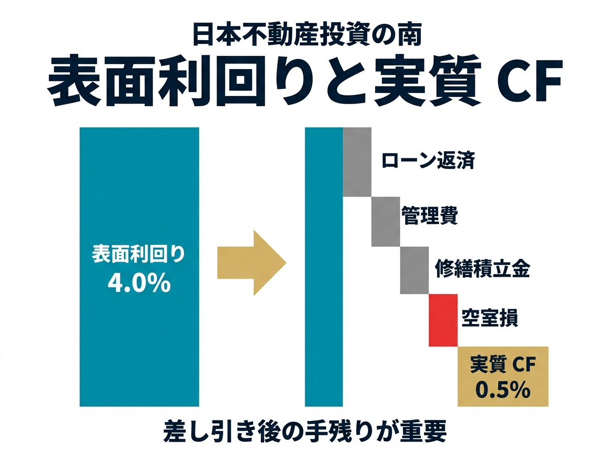 ② 3画像案：表面利回りと実質CFの差を示す図