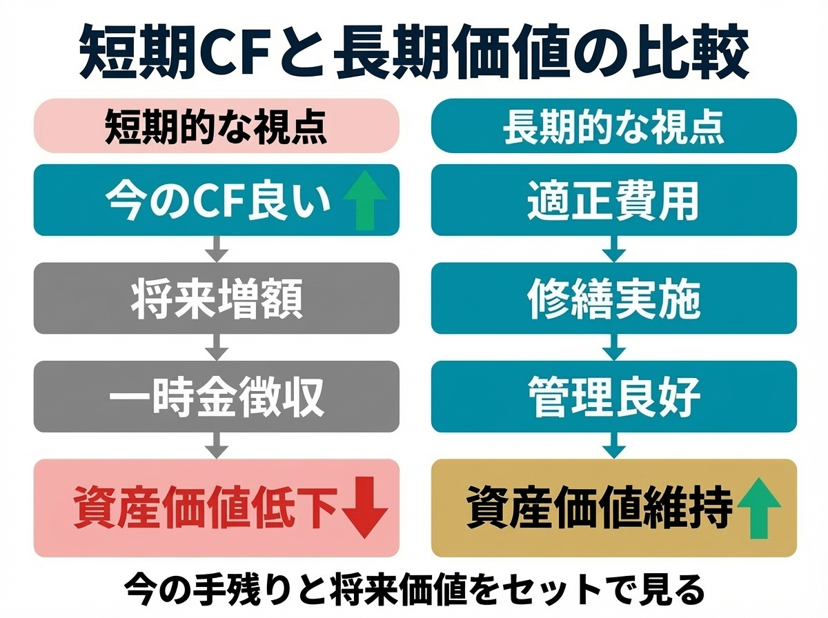 ② 6画像案：短期ＣＦと長期資産価値の比較図