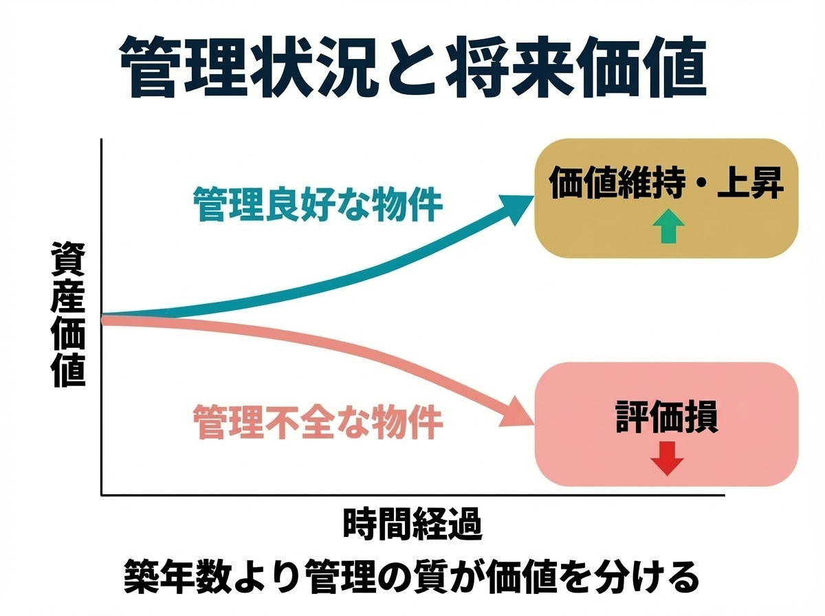 ② 8画像案：管理状態の良い物件と悪い物件の将来価値比較図