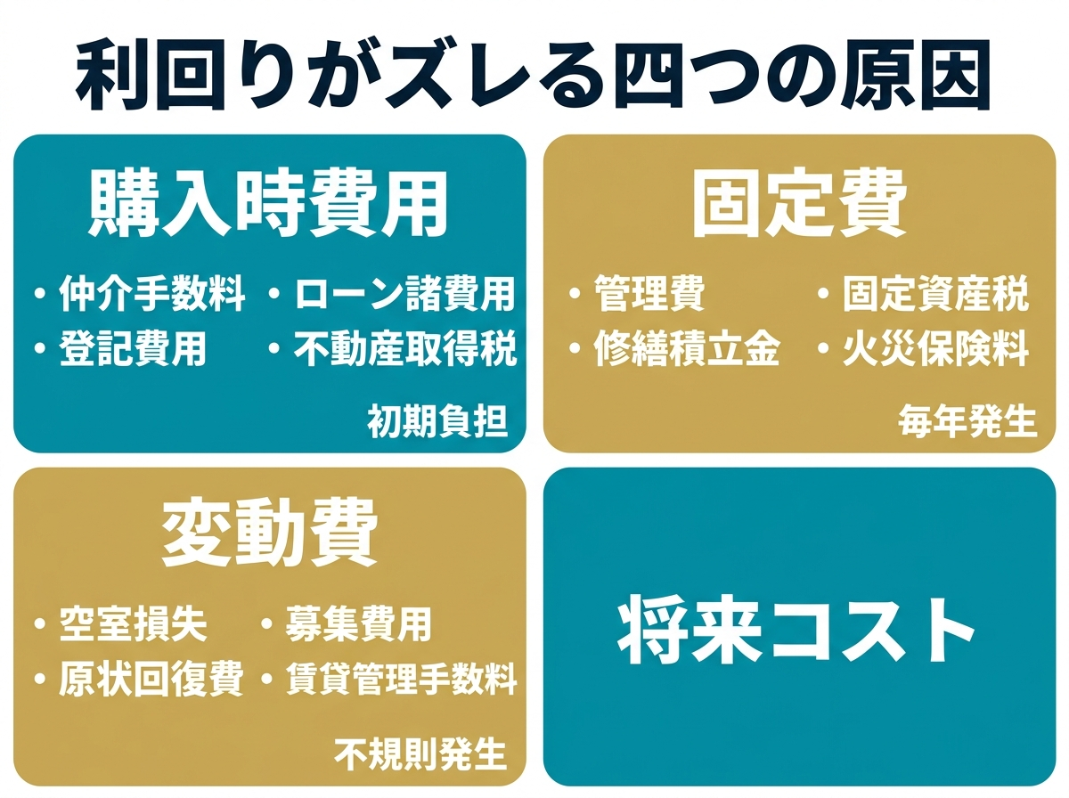 ③ 1画像案：利回りがズレる原因を分解した図