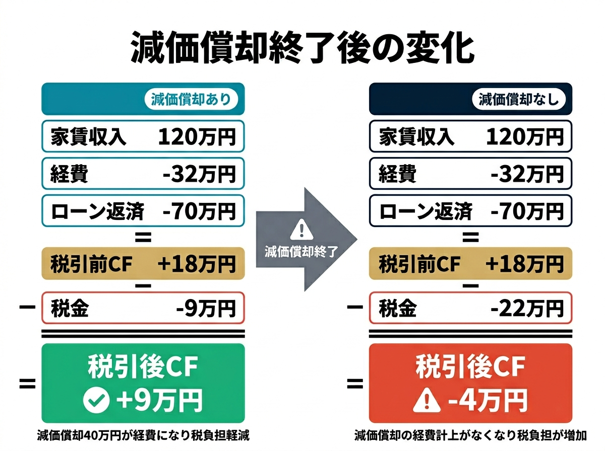 ③ 7画像案：減価償却がある期間と終わった後で、税引後ＣＦがどう変わるかを示す時系列図